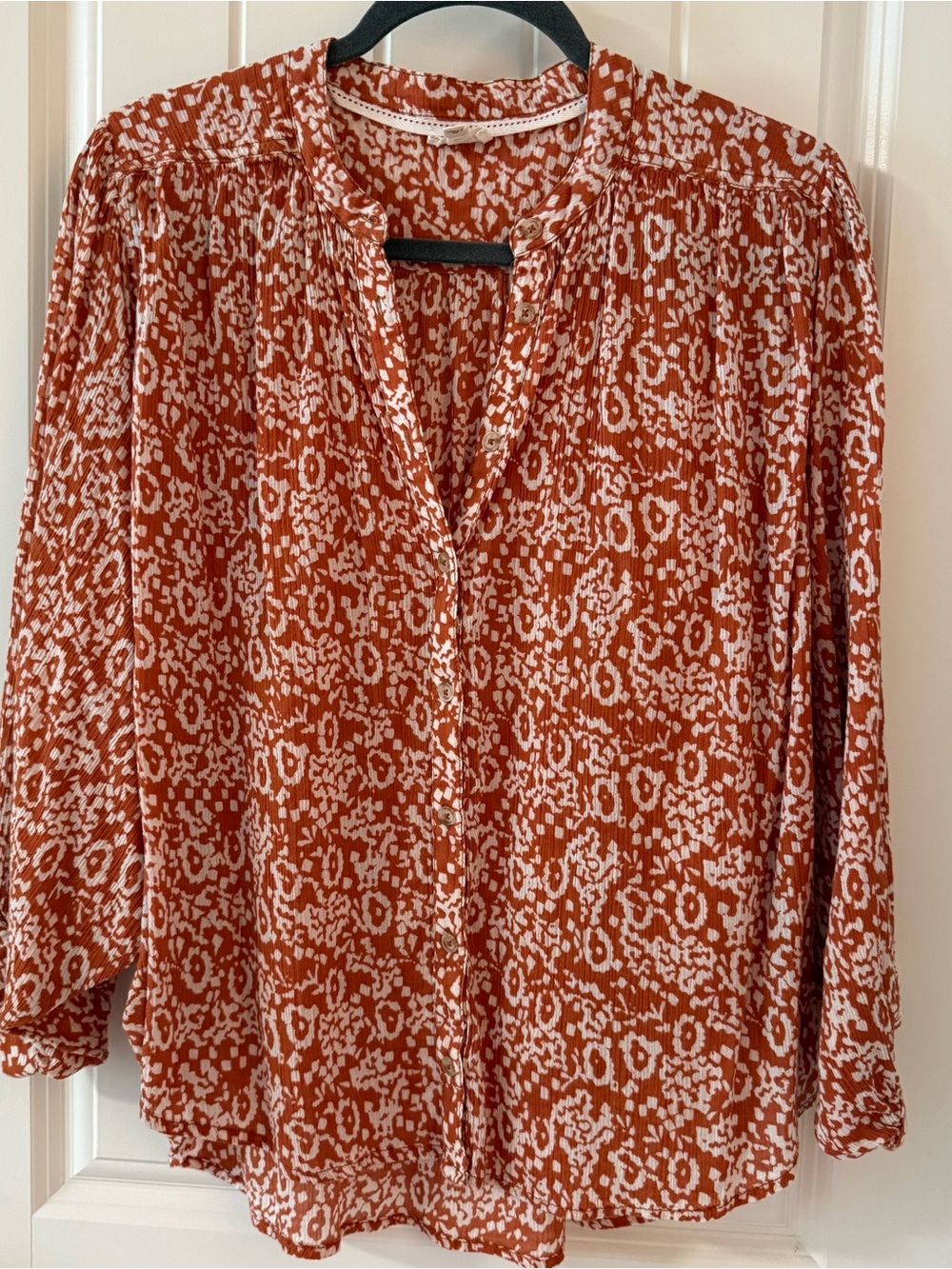 Pilcro Rust and White Printed Button-Front Blouse